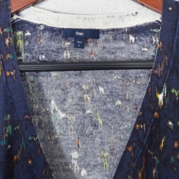 Gap Women’s Cardigan Button Front Coquette Preppy Casual Painter Knit Navy Sz L - Picture 3 of 12